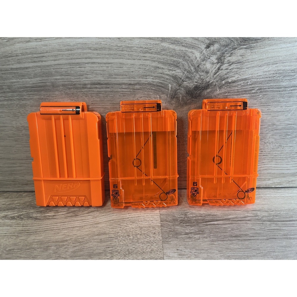 Nerf N-Strike 6 Round Elite Magazine Clip Orange Replacement Clips Lot Of 3